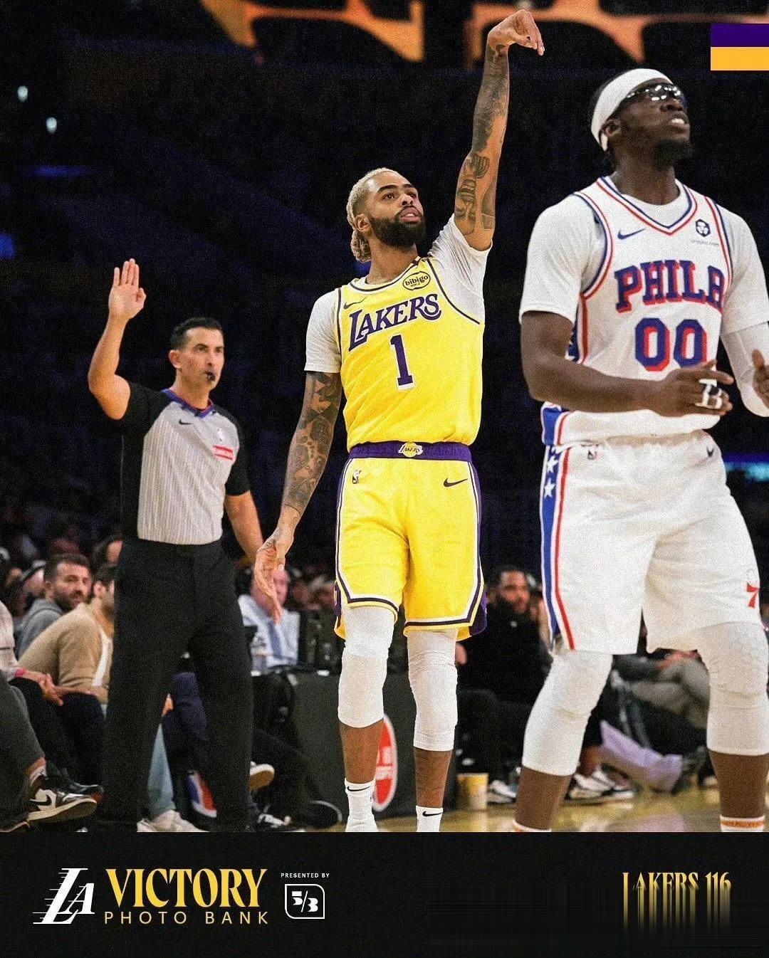 湖人客场战胜76人，取得胜利